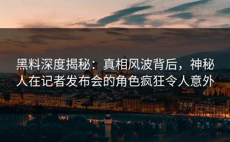 黑料深度揭秘：真相风波背后，神秘人在记者发布会的角色疯狂令人意外